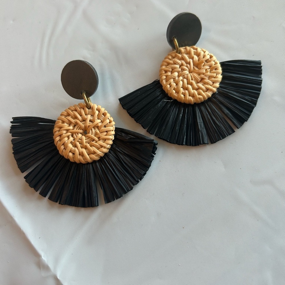 Handmade Black and Gold Woven Earrings by special needs artisans GUC